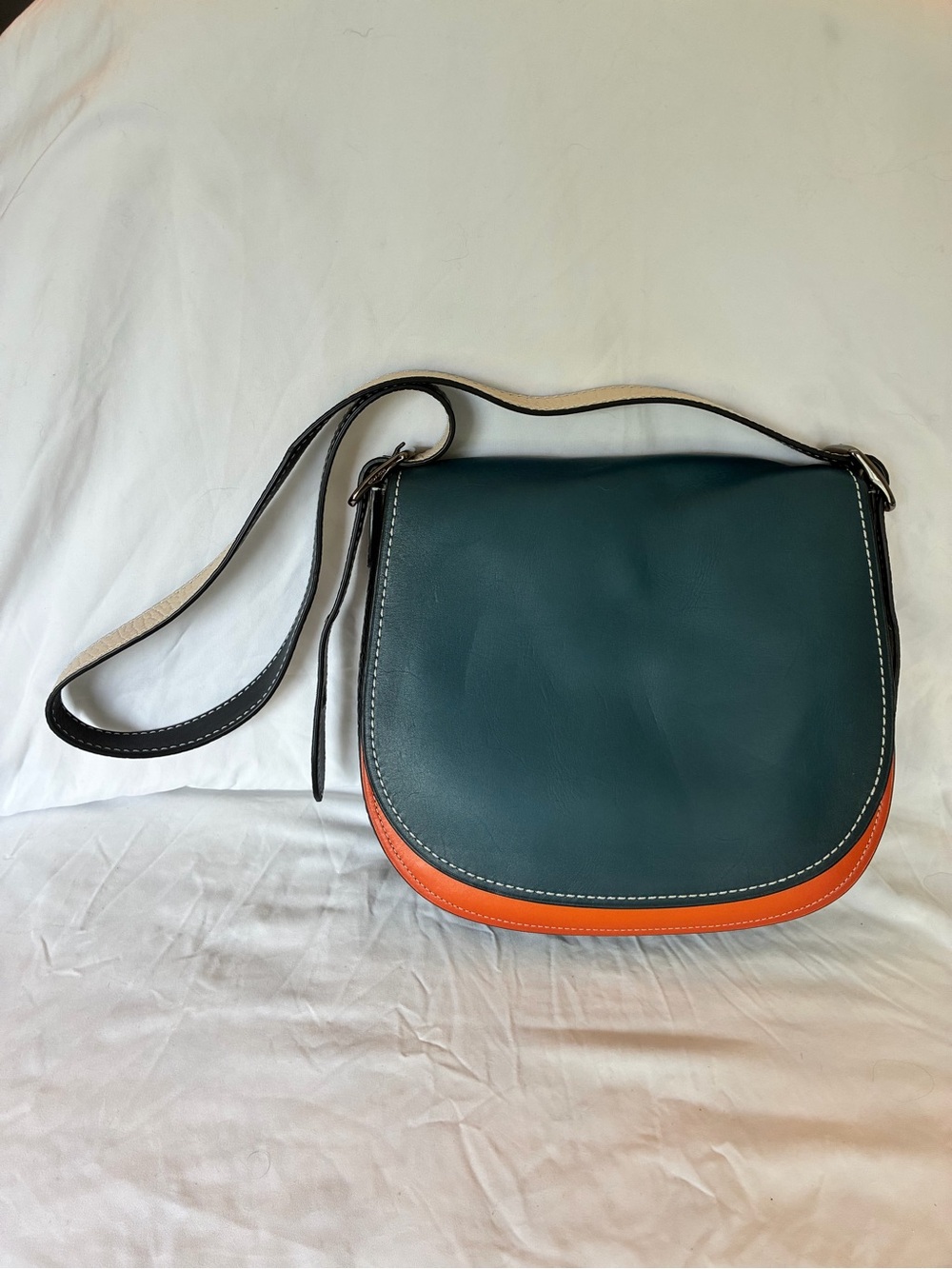 Coach Blue and Orange Leather Crossbody Saddle Bag